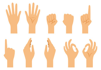Hand gestures. Human palm various fingers set