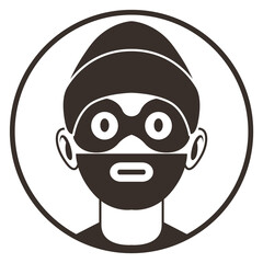 Criminal portrait. Round black icon. Danger man