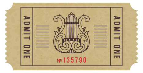 Vintage ticket template. Classic music event pass
