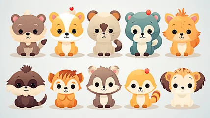 Fototapete Nette Tiere Set Adorable Cartoon Baby Animals Collection