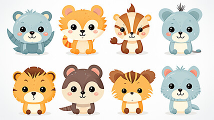 Fototapeta premium Adorable Cartoon Baby Animals Collection