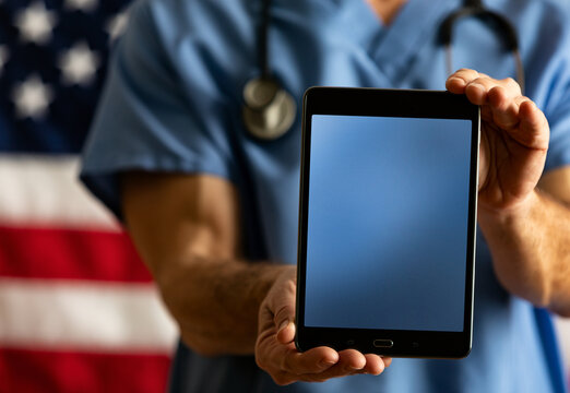 Health: Doctor Holds Digital Tablet With Blank Screen