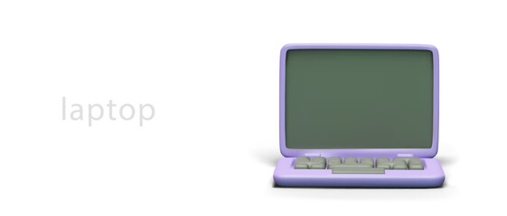 3D laptop with blank screen, front view. Isolated vector model on white background