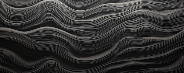 Fototapeta premium a black and white image of a small ridge with ripples on it, in the style of layered veneer panels, dark fantasy, colorful woodcarvings, smokey background, dark silver and light bronze