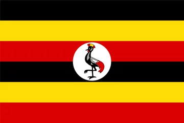 Fotobehang Flag of Uganda, Uganda Flag, National symbol of Uganda country. Fabric and texture flag of Uganda © mani
