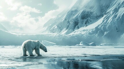 polar bear on a piece of ice in Antarctica