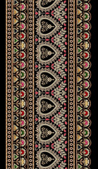 Beautiful Mughal Ethnic Border with Multicolored Small Borders for Digital Textile Printing