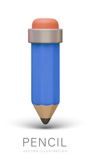 Realistic pencil in vertical position. Stationery for writing, drawing, coloring