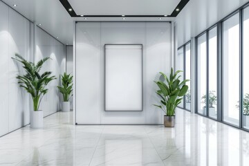 blank white three standees inside the office building