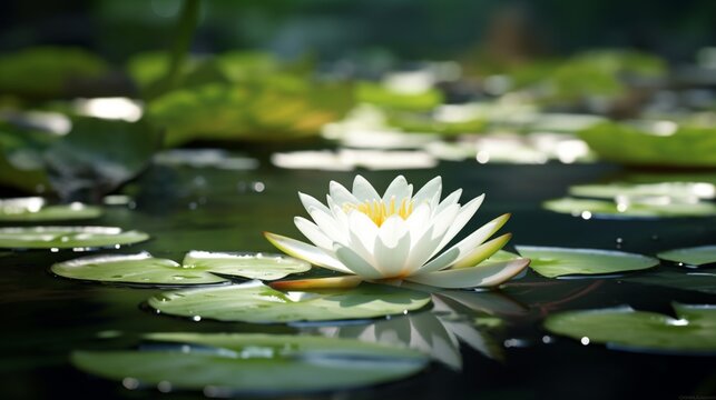 water lily in the pond wallpaper Stock Photography Ai Generative