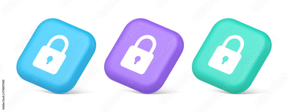 Poster padlock locking web access button password security protection safe encryption 3d isometric icon