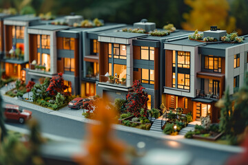 Modern generic contemporary style miniature model of townhouse neighborhood 