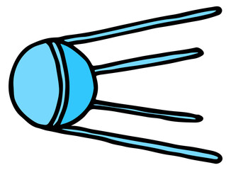 Sputnik icon. Retro space satellite color doodle