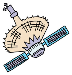 Spacecraft doodle. Planet satellite. Space station icon