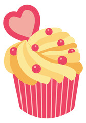 Wedding cupcake with sweet heart. Romantic cream dessert