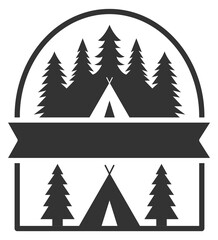 Obraz premium Wild forest camping badge. Black adventure club logo