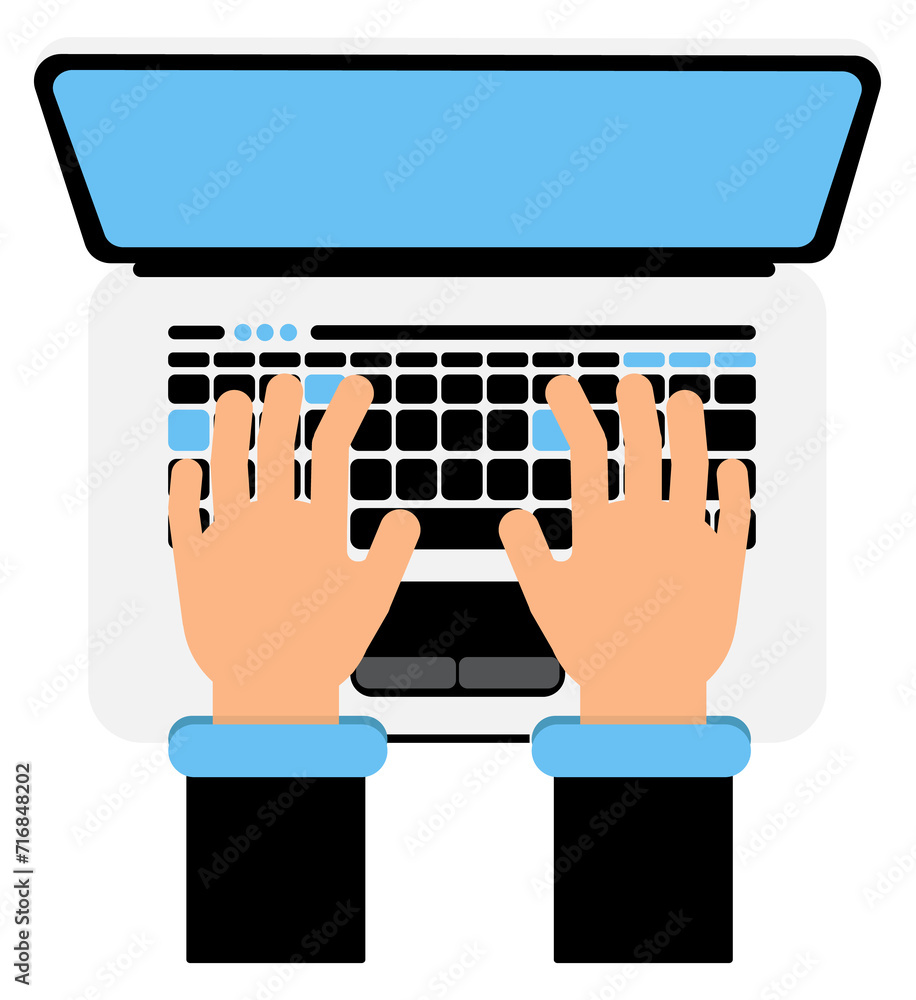 Poster hands on laptop keyboard. working on computer concept