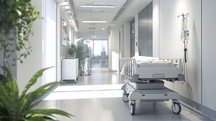 Patient table with blur background in hospital