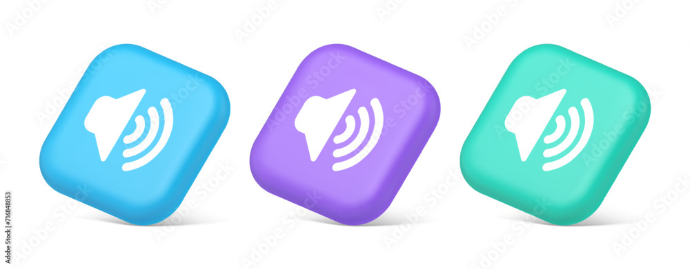 Poster volume sound button speaker acoustic level noise wave control 3d realistic isometric icon