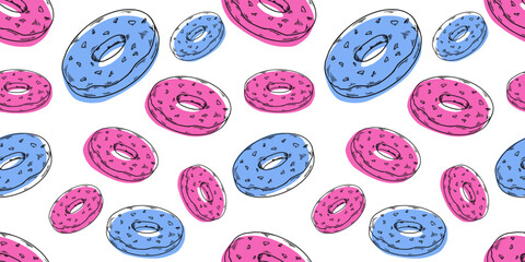 Line vector blue pink donuts pattern seamless, fextile, fabric, wrapping paper, wallpaper, cafe