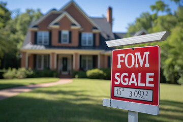 Real Estate Sign board, Home For Sale in Front of New House 