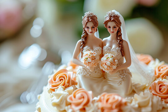 two brides on a wedding cake