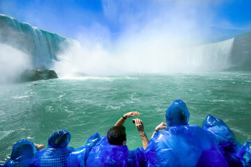 Passengers view of Niagara Falls from tour boat 