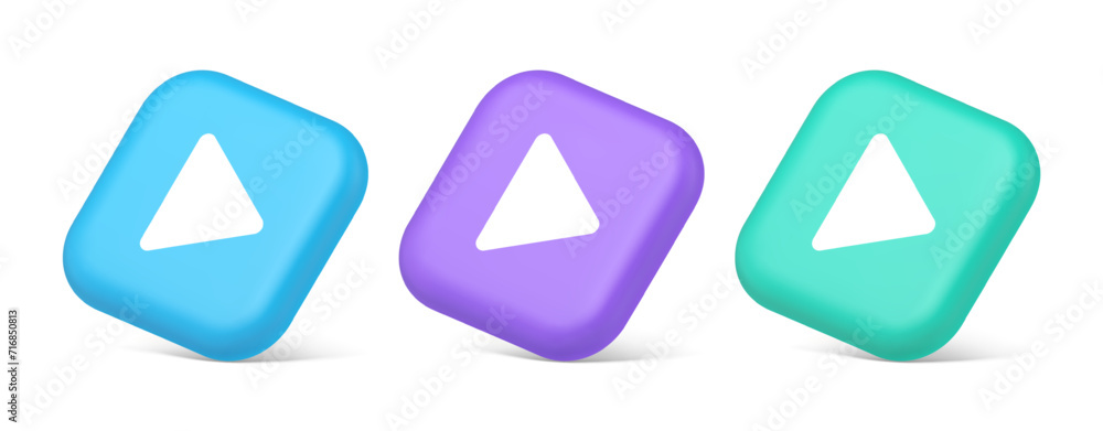 Poster play button triangle right arrow multimedia content player web app design 3d isometric icon
