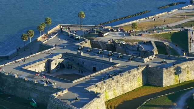 Drone stock video Castillo de San Marcos fort St Augustine Florida USA 2024