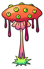 Psychedelic musroom. Colorful groovy fungus. Poison plant