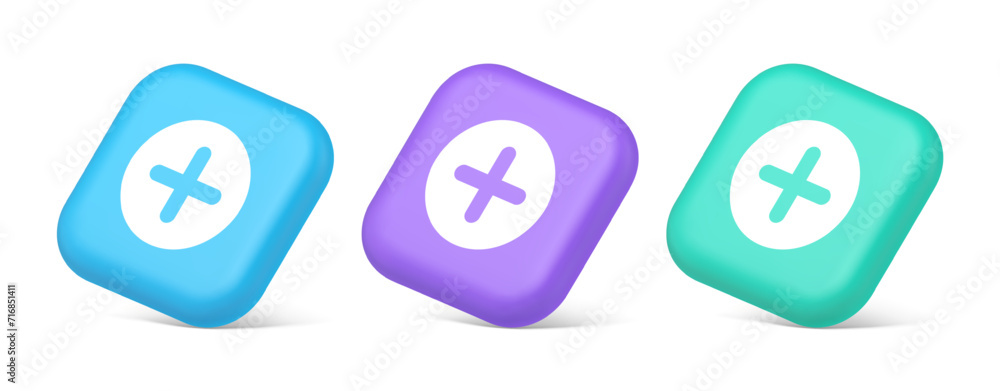 Poster plus add button mathematical addition symbol 3d realistic isometric icon