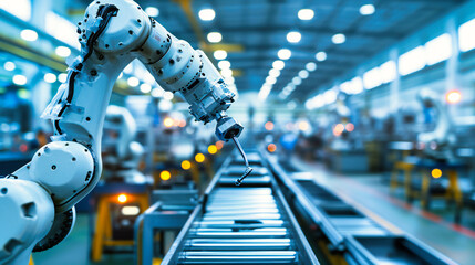 Automated Ingenuity: Robotic Arms and Machinery in a Modern Factory Setting for Manufacturing