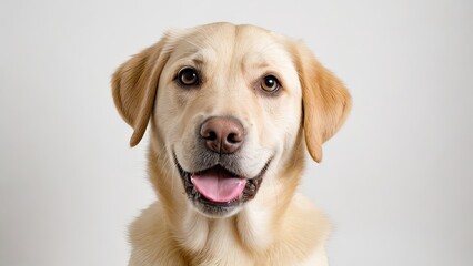 Portrait of Yellow labrador retriever dog on grey background
