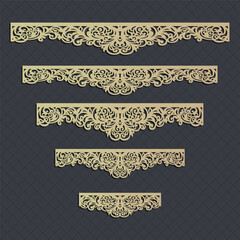 Laser cut template panels set. Die cut geometric pattern rectangle shape for metal , wooden, paper, engraving, stencil. Vector illustration design.