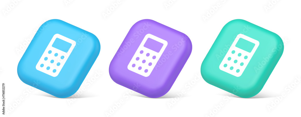 Poster calculator button mathematical number counting web application design 3d realistic isometric icon