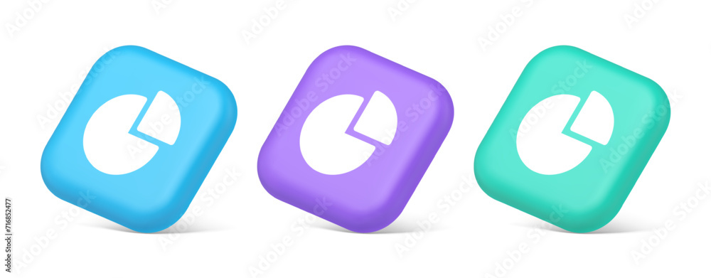 Poster chart pie diagram piece button business presentation financial report 3d realistic isometric icon