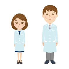医者、研究者、男性、女性、かわいい、ベクター
