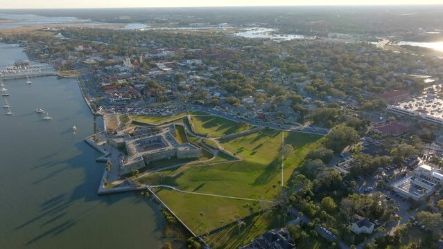 Aerial stock footage Castillo de San Marcos fort St Augustine Florida USA