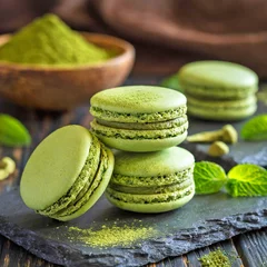 Fotobehang Macarons au Thé vert - Matcha. © illustrez-vous