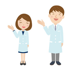 医者、研究者、男性、女性、かわいい、ベクター