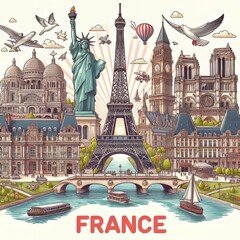 Illustration of landmarks in France