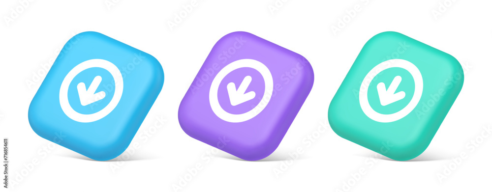 Poster down arrow circle frame button web interface pointer navigation app 3d realistic isometric icon
