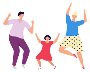 Happy people dancing. Joyful women and kid celebrating