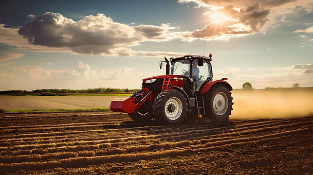 A farmer driving a tractor in a field