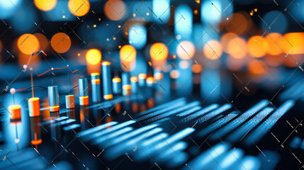 Digital Symphony: Abstract Representation of Sound Waves and Data in a Vibrant Blue Background