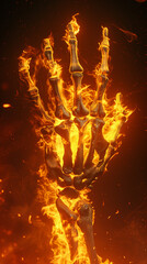 burning fire hand in the dark, Halloween art theme