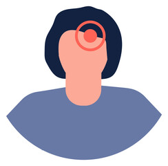 Migraine icon. Woman figure with red pain mark