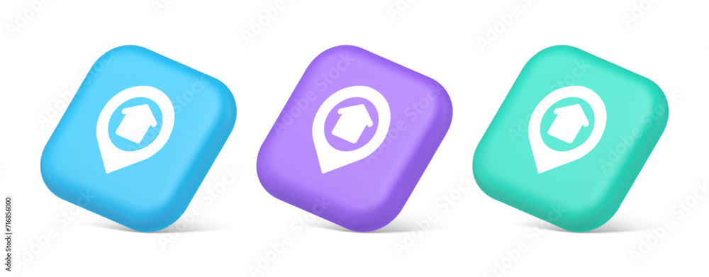 Poster urban building location find button house map pin web application 3d realistic isometric icon
