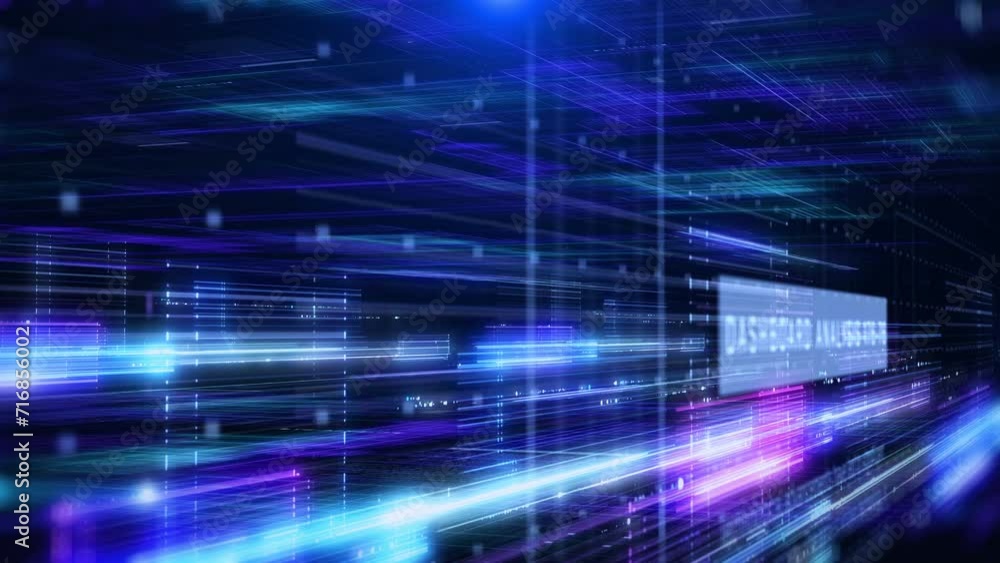 Aufkleber Technology digital cyberspace data network connection perspective view fly through 4K motion background. 