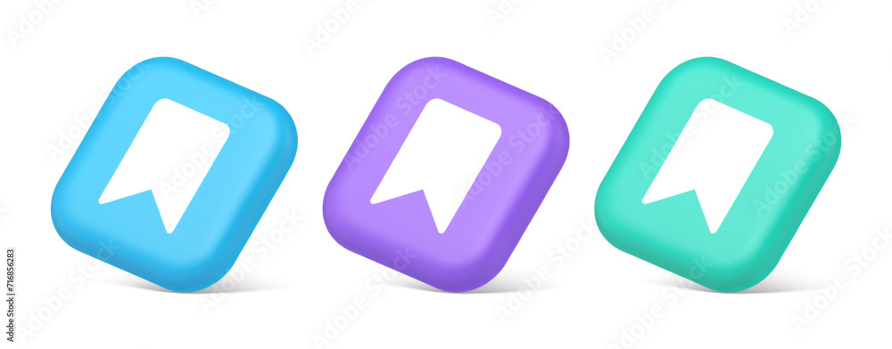Poster bookmark tag flag button book reading document learning remember web app 3d realistic isometric icon